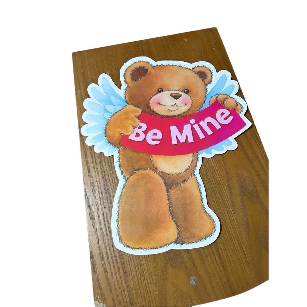 Vtg 90s Valentines Day Die Cut Poster Sign Bear Be Mine Heart Amscan Brand 15”